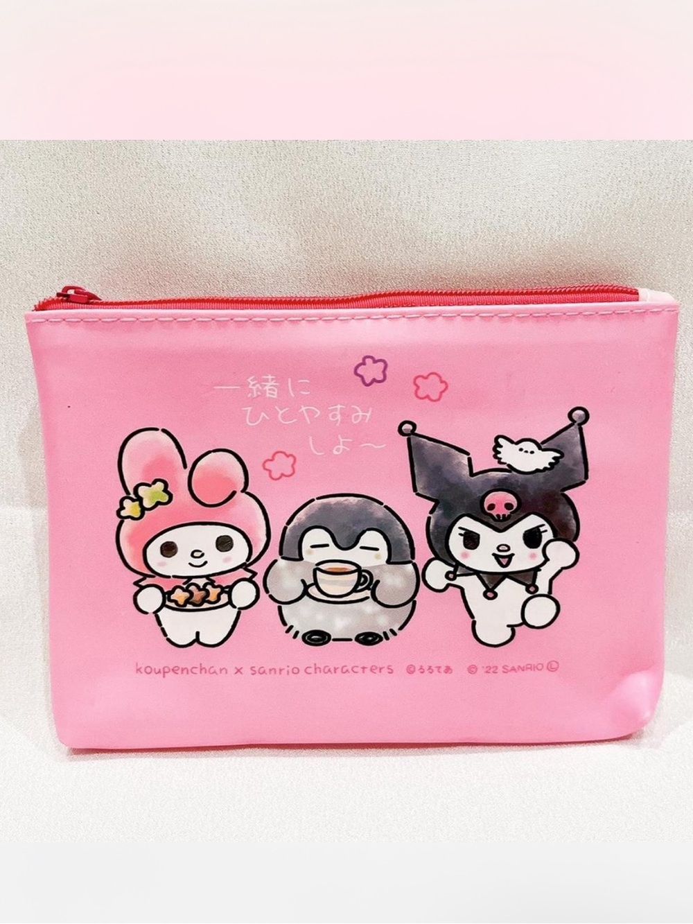 NWOT koupen chan penguin × sanrio kuromi and my melody flat pouch in pink